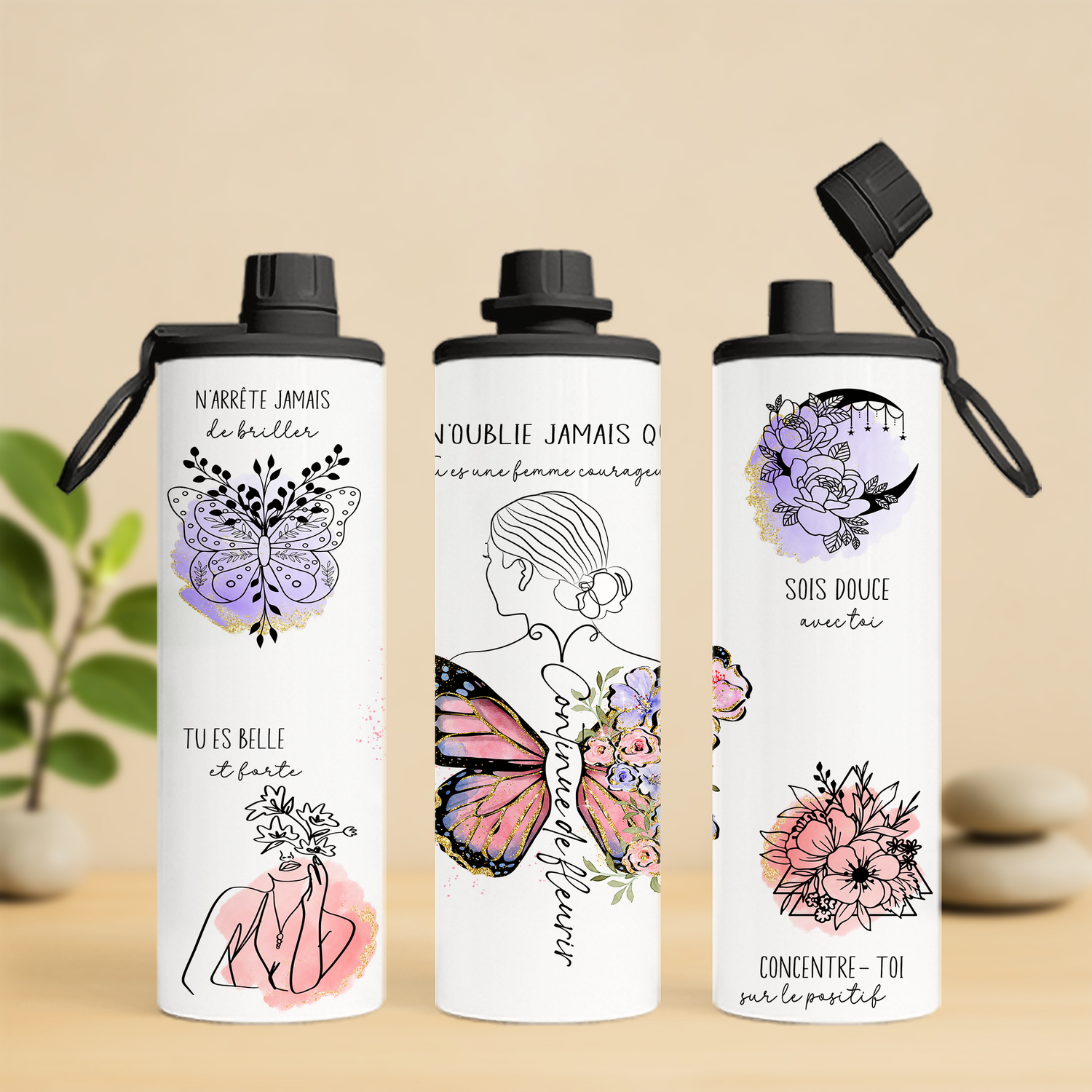 Bouteille isotherme 20 oz , féminine , affirmation positive