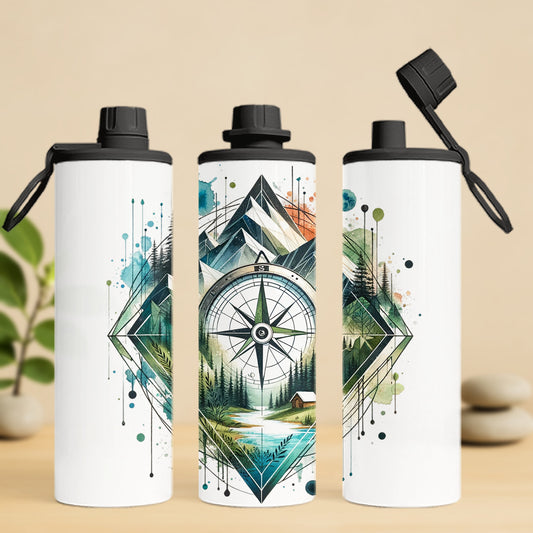 bouteille isotherme 20 oz, boussole et montagne