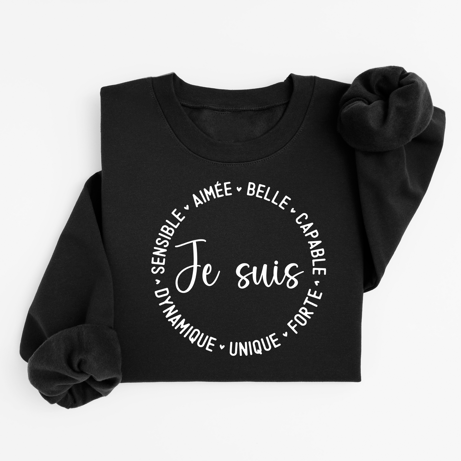 crewneck noir, affirmation positive, femme