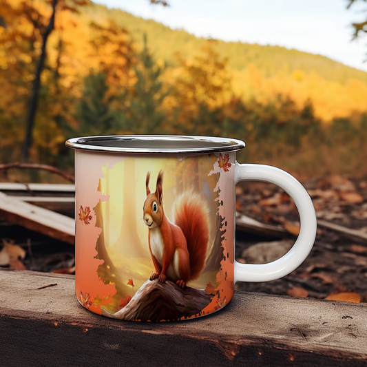 Tasse en émail, Écureuil d’automne