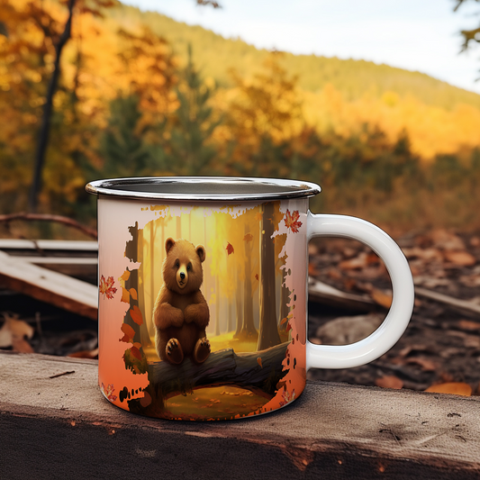 Tasse en émail 12 oz, Ours automne