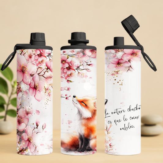 bouteille isotherme 20 oz, renard et fleur