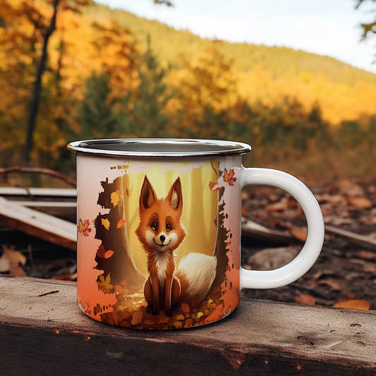 Tasse en émail, Renard d'automne