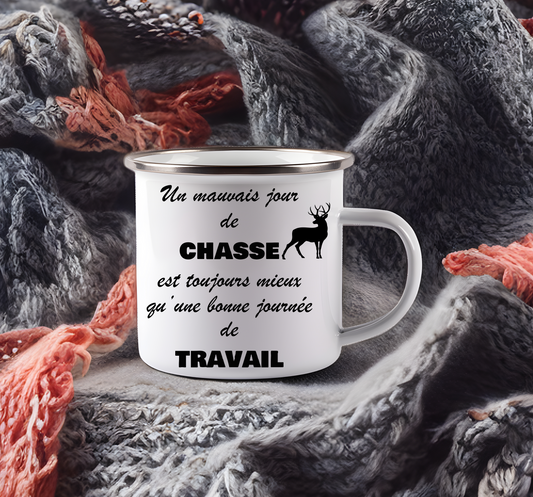 Tasse en émail, une mauvaise journée de chasse, chevreuil