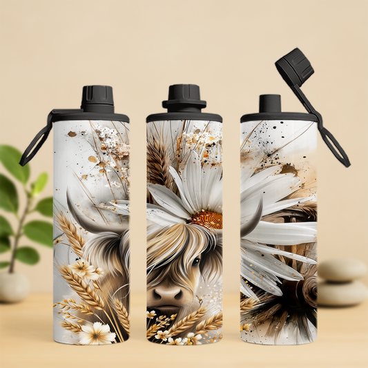 bouteille isotherme 20 oz vache highland et marguerites