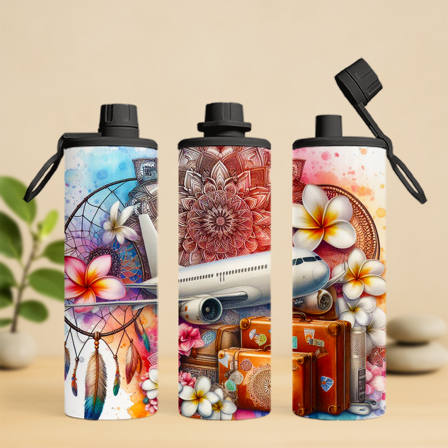 bouteille isotherme 20 oz, voyageur bohème